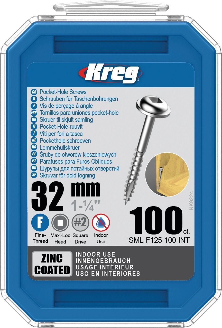 KREG Kreg Pocket-Hole Schrauben 32 mm, Verzinkt, Maxi-Loc, Feingewinde, 100 Stück KREG Kreg Pocket-Hole Schrauben 32 mm, Verzinkt, Maxi-Loc, Feingewinde, 100 Stück