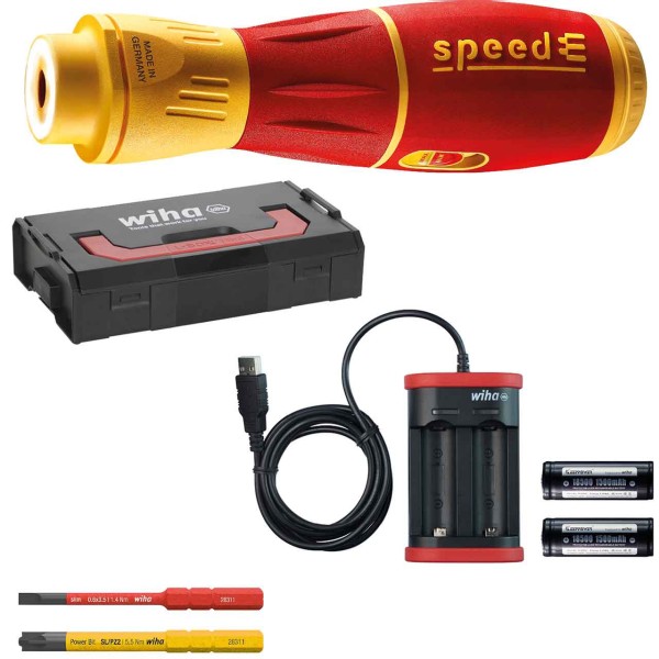 WIHA E-Schraubendreher speedE® II electric 7-tlg mit slimBits, Batterien und USB-Ladegerät in L-Boxx Mini