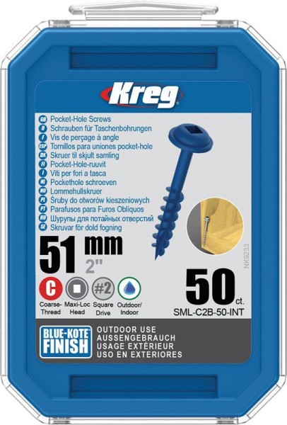 KREG Kreg Pocket-Hole Schrauben 51 mm, Verzinkt, Maxi-Loc, Grobgewinde, 50 Stück