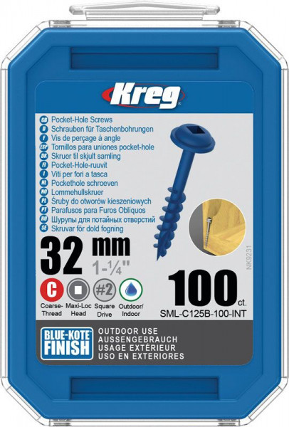 KREG Kreg Pocket-Hole Schrauben 64 mm, Blue-Kote™, Maxi-Loc, Grobgewinde, 125 Stück
