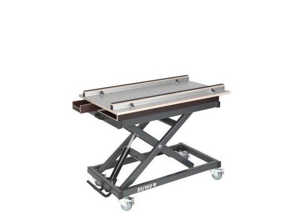 RUWI Set Arbeitstisch HPL Lochrasterplatte mit Schubkasten und Stauraum, höhenverstellbar