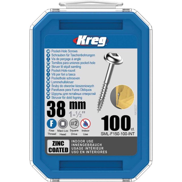 KREG Kreg Pocket-Hole Schrauben 38 mm, Verzinkt, Maxi-Loc, Feingewinde, 100 Stück