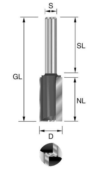 BRÜCK HW-Nutfräser m. Grundschneide Z2 D=20mm,NL=35mm,GL=90mm,S=12x55mm