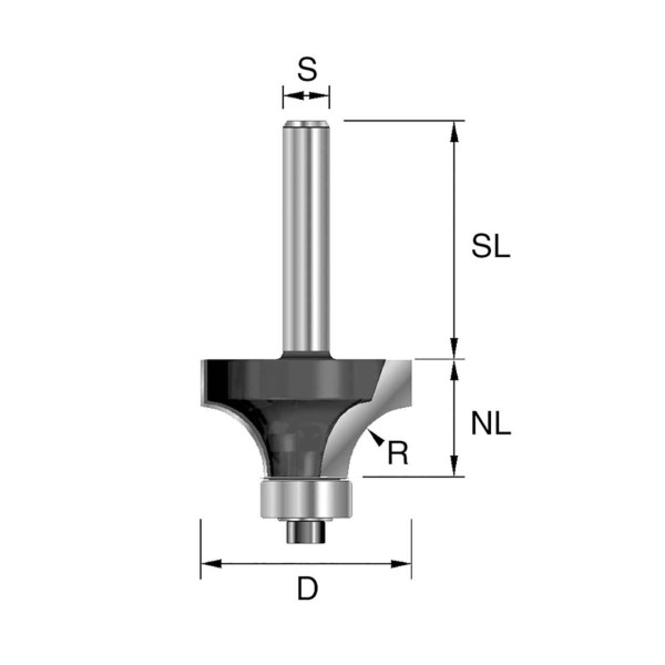 BRÜCK HW-Abrundfräser m.Kugellager Typ 300 Z2 D=18,7mm,NL=9,5mm,S=8x32mm,R=3mm
