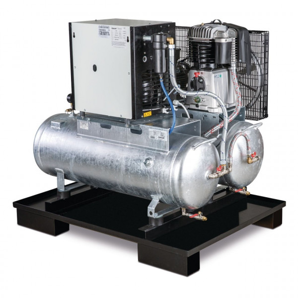 AIRCRAFT Stationärer Kolbenkompressor mit 2x 100 Liter-Druckluftbehältern und Kältetrockner AIRPROFI DUO 853/2x100/10 K