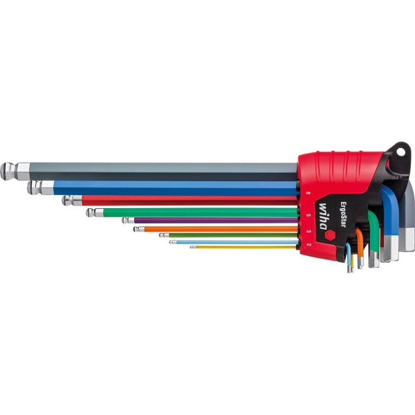 WIHA Stiftschlüssel Set im ErgoStar Halter Sechskant-Kugelkopf MagicRing® 10-tlg. farbig leuchtend