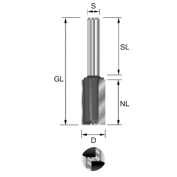 BRÜCK HW-Nutfräser m. Grundschneide Z2, D=8mm,NL=30mm,GL=90mm,S=8x58mm